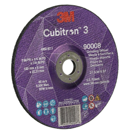 3M 90008 Cubitron 3 Depressed Center Grinding Wheel, 36+, T27, 7 in x 1/4 in x 7/8 in (180x6x22.23mm) ANSI (7100313198) - 3