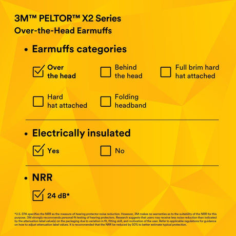 3M X2A PELTOR Over-the-Head Earmuffs, NRR 24 dB, Yellow/Black (7100314857)  - (10Pack) - 5