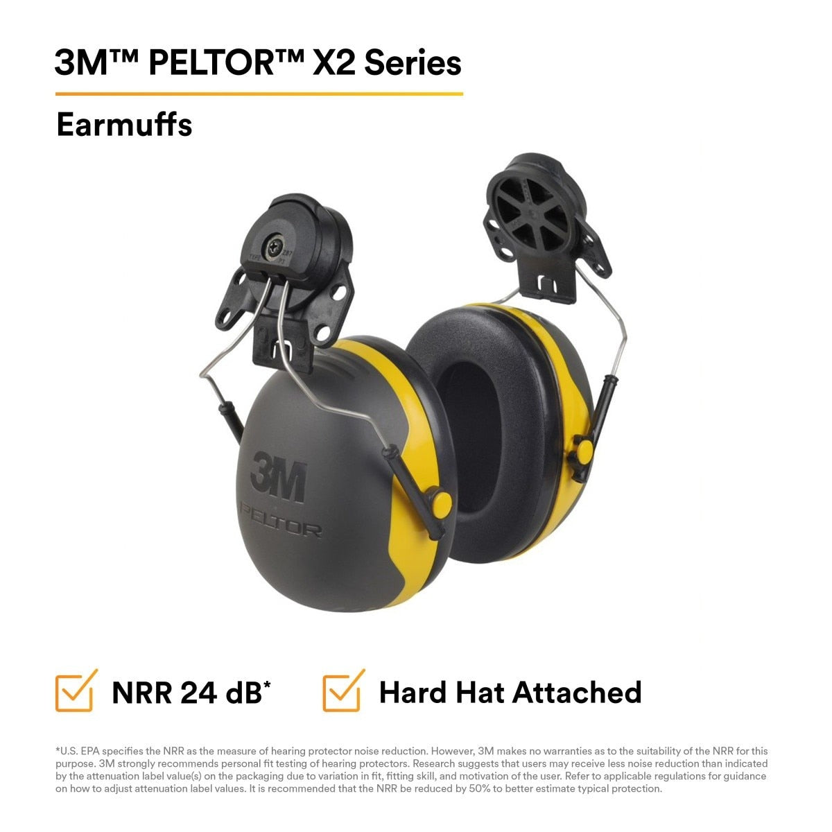 3M 7100314991 PELTOR X2P3E Cap Style Hard Hat Attached Earmuffs NRR 24 dB (10 Pack) - 2
