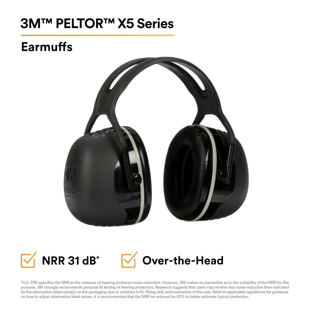 3M 7100315048 Over-the-Head Earmuffs X5A NRR 31 dB Hearing Protection  - (10Pack) - 3