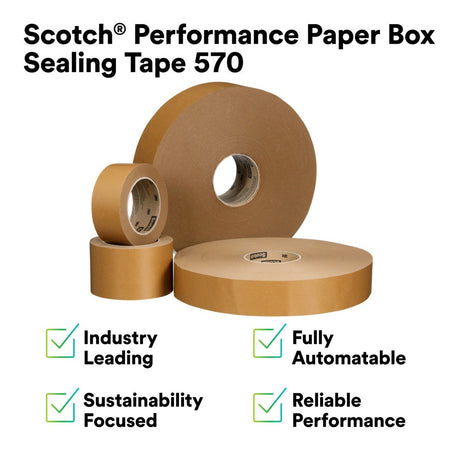 3M 570 Scotch Performance Paper Box Sealing Tape, Brown, 2-13/16 in x 55 yd, 3 in Core (7100332200) - 6