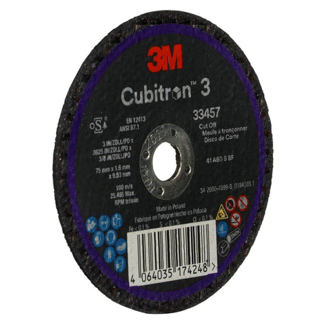 3M 33457 Cubitron Cut-Off Wheel, Precision Shaped Ceramic, Black, 75 mm x 1.6 mm x 9.53 mm (7100333831) (30 Pack) - 3