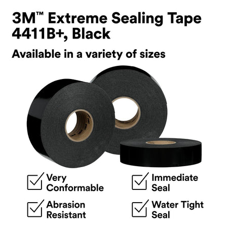 3M 4411B+ Extreme Sealing Tape, Black, 2 in x 36 yd (7100359732) (6 Pack) - 2