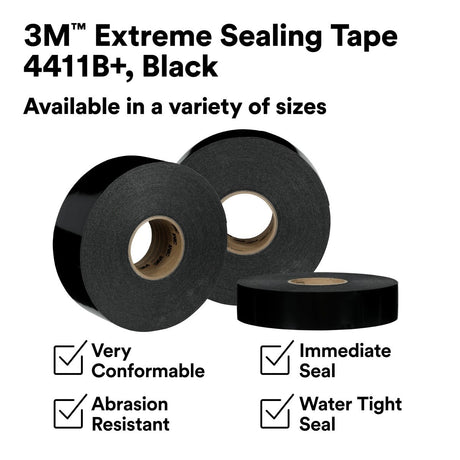3M 4411B+ Extreme Sealing Tape, Black, 3 in x 36 yd (7100361632) (3 Pack) - 6