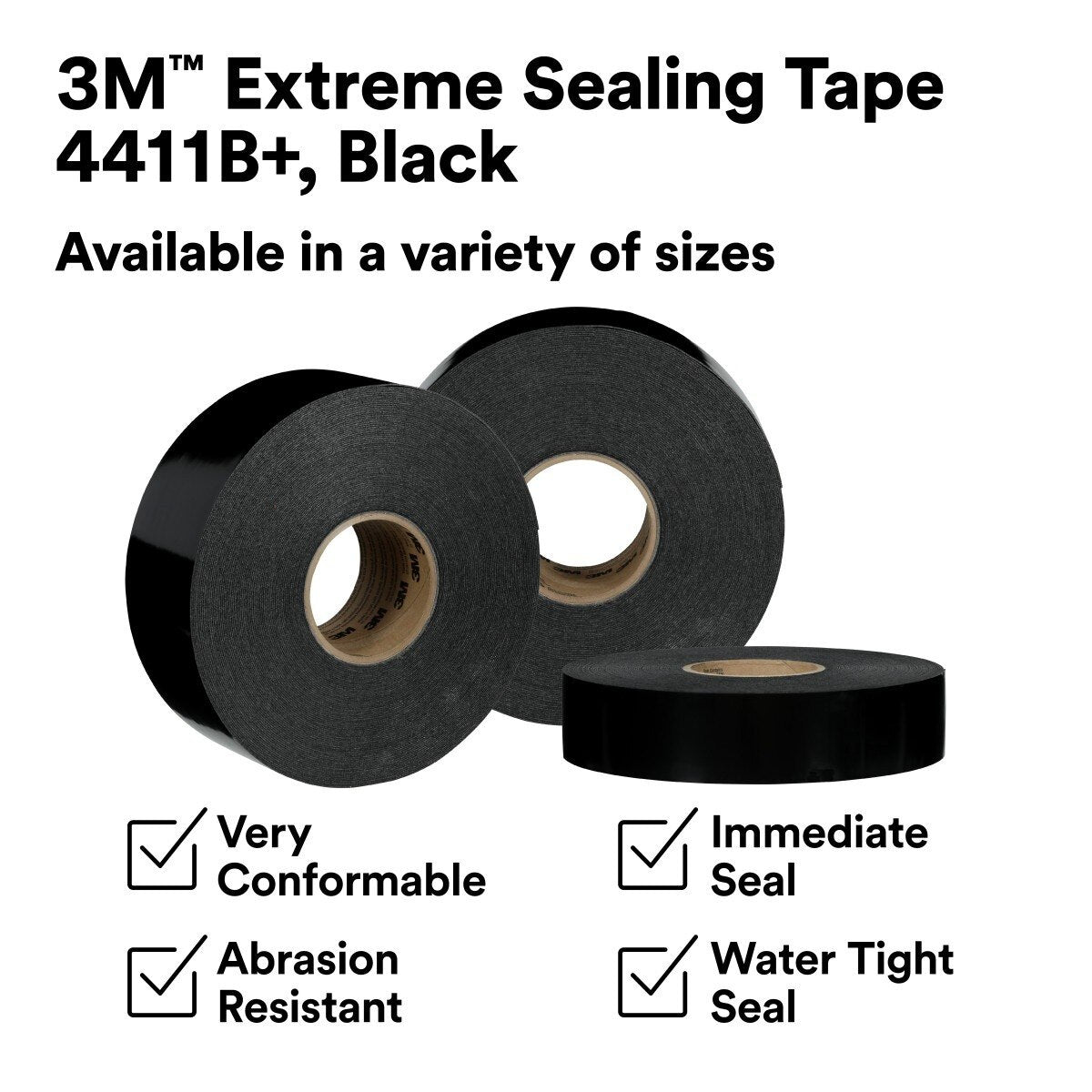 3M 4411B+ Extreme Sealing Tape, Black, 3 in x 36 yd (7100361632) (3 Pack) - 6