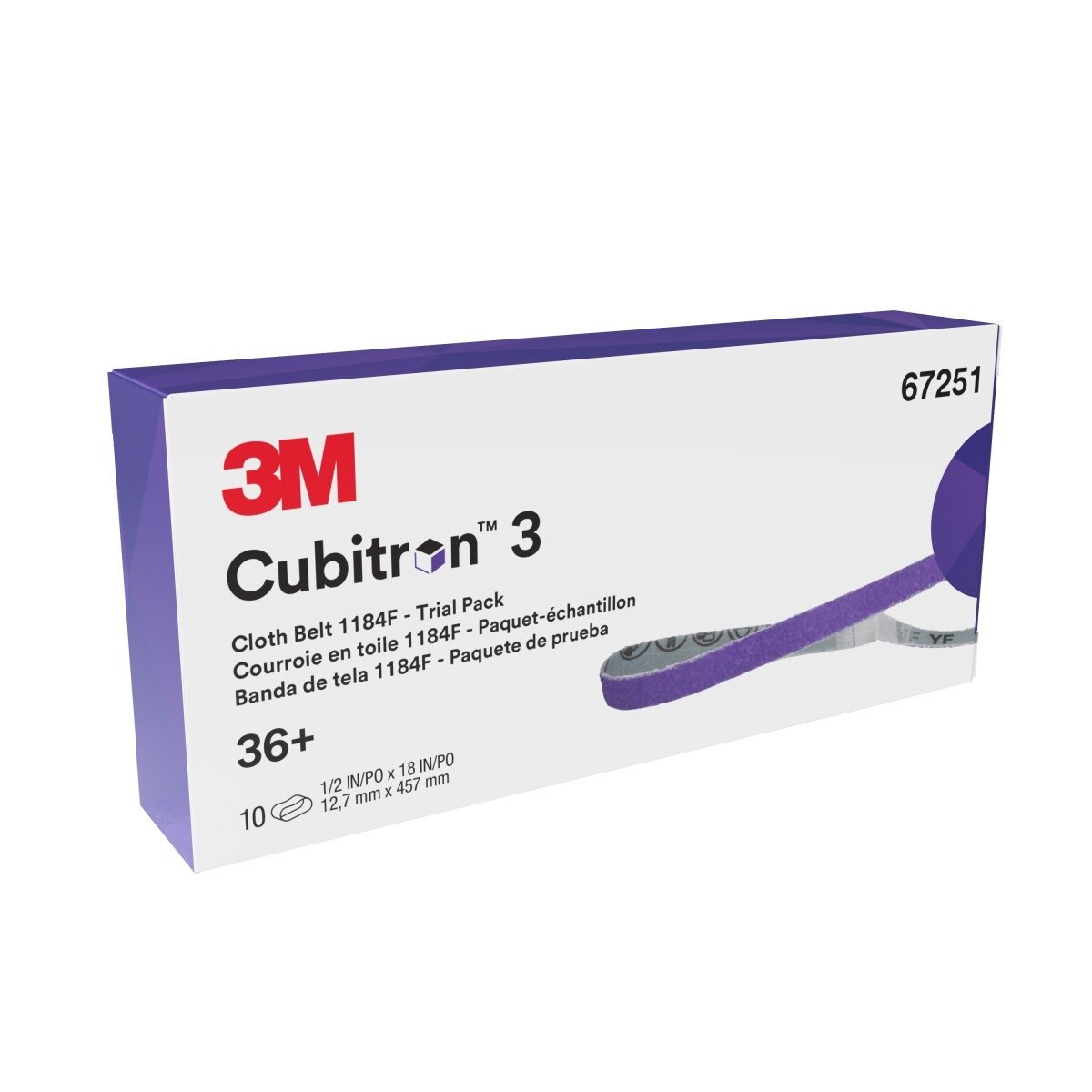 3M 1184F Cubitron 3 Cloth Belt, 36+ YF-weight, 1/2 in x 18 in, Fabri-lok, Single-flex (7100368325) (50 Pack)
