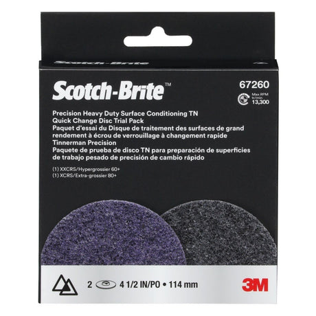 3M Scotch-Brite Precision Heavy Duty Surface Conditioning TN Quick Change Disc Trial Pack, HD-DN, Assorted XCRS 80 Plus and XXCRS 60 Plus, Purple, 4.5 in (7100371492)  - (10Pack)