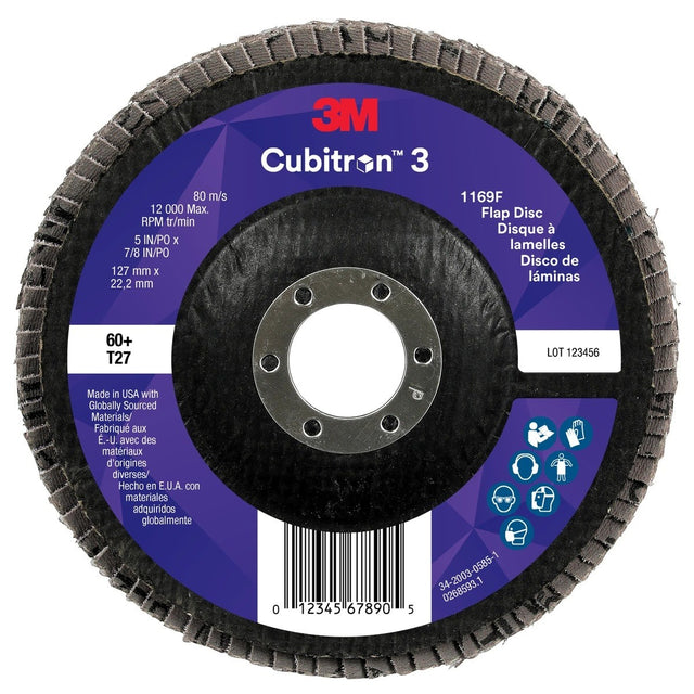 3M 1169F Cubitron 3 Flap Disc, 60+, T27-Flat, 5 in x 7/8 in (7100380168) (10 Pack)