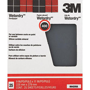 3M 99420 Wet & Dry Sandpaper, 9"X11"400G 25-Pack