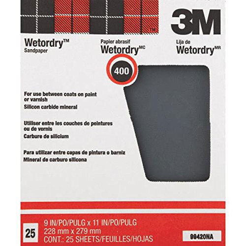 3M 99420 Wet & Dry Sandpaper, 9"X11"400G 25-Pack