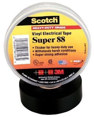 3M 88-1.5X44FT Scotch Super 88 Vinyl Electrical Tape Black 1-1/2 in x 44 ft (7000058433)